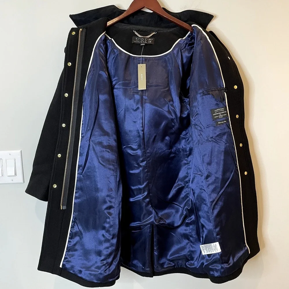 J.Crew Stowe Parka Italian Wool Coat Stadium Midi Hood City Classic CD571 Black